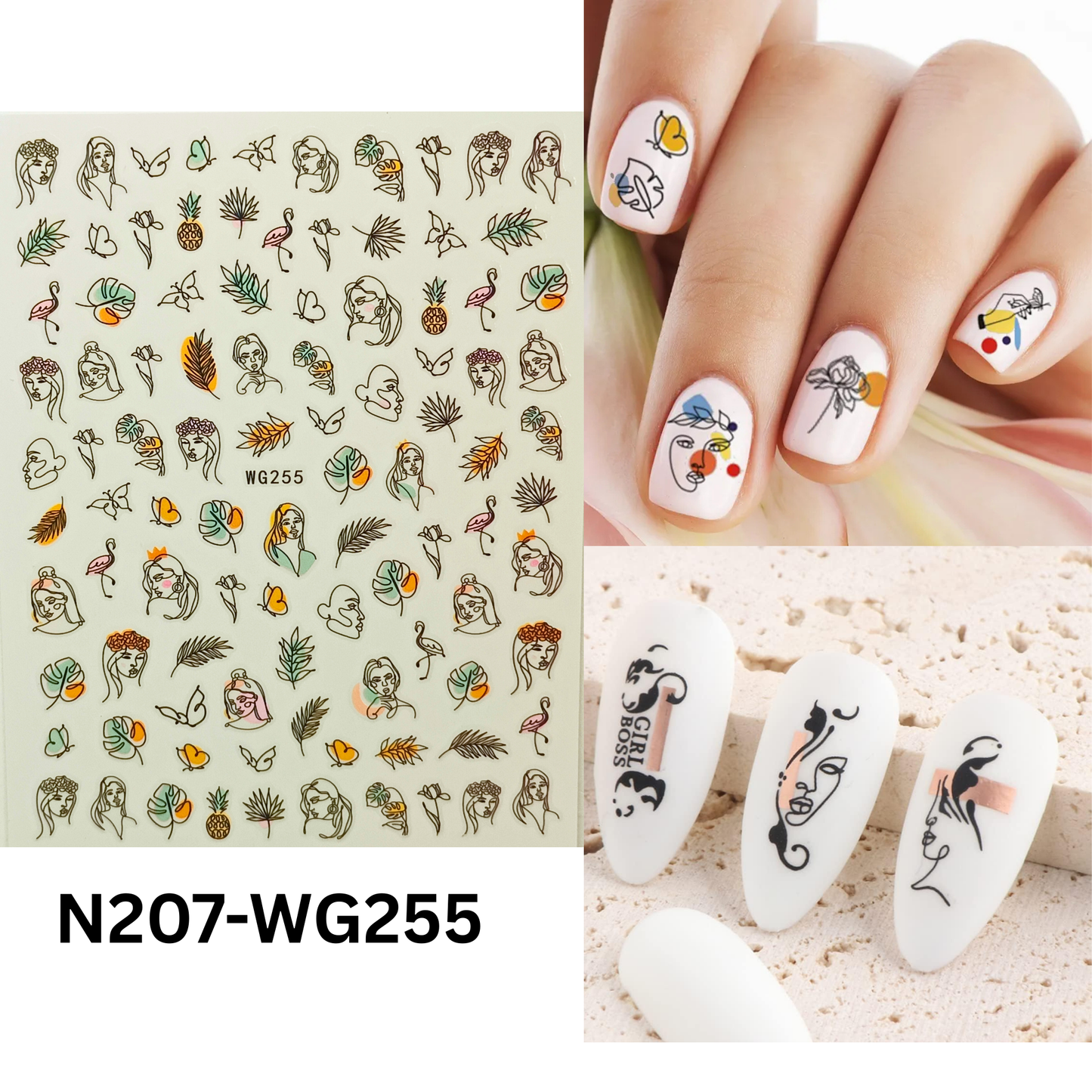 Girl & Flower Nail Stickers – 3D Feminine Nail Art Decals