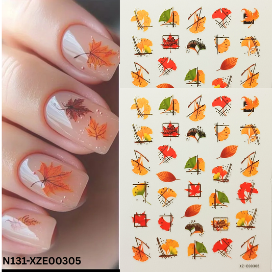 Maple Leaf Fall Nail Stickers – 3D Autumn Nail Decals for DIY Art