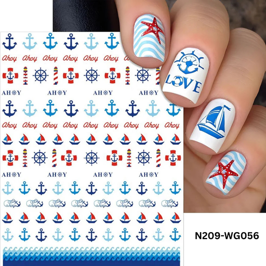 Nautical Ocean Nail Stickers – Anchor, Sailboat, Starfish Design