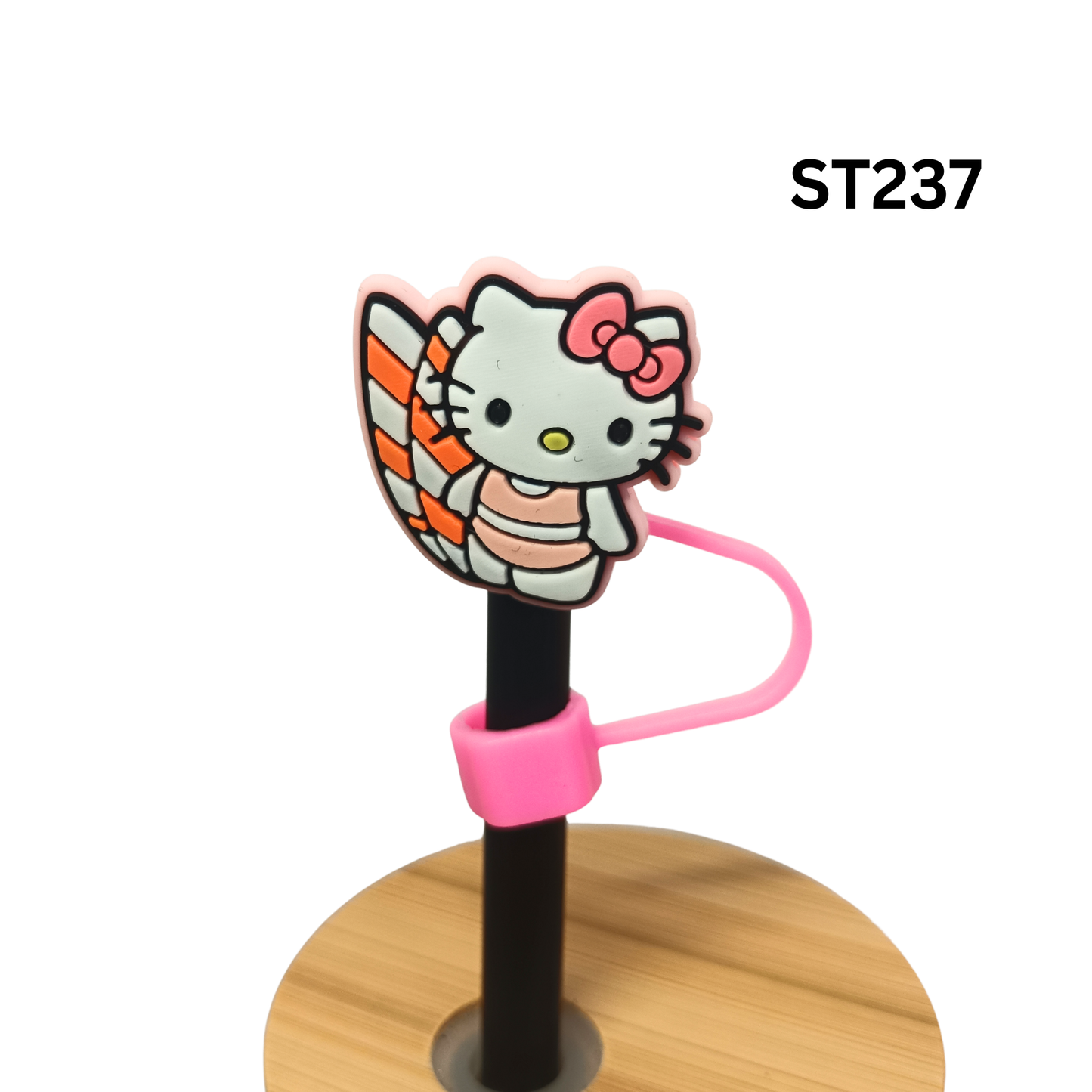 Cute Cartoon Kitty Wings Pink Bow Silicone Straw Cover Cap Dust Proof Plug Decor