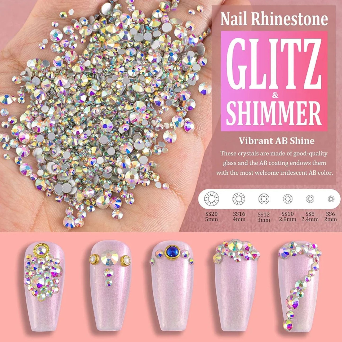 1840 Pcs Luxury Aurora Color AB Rhinestones Flatback Gems for Nail Art