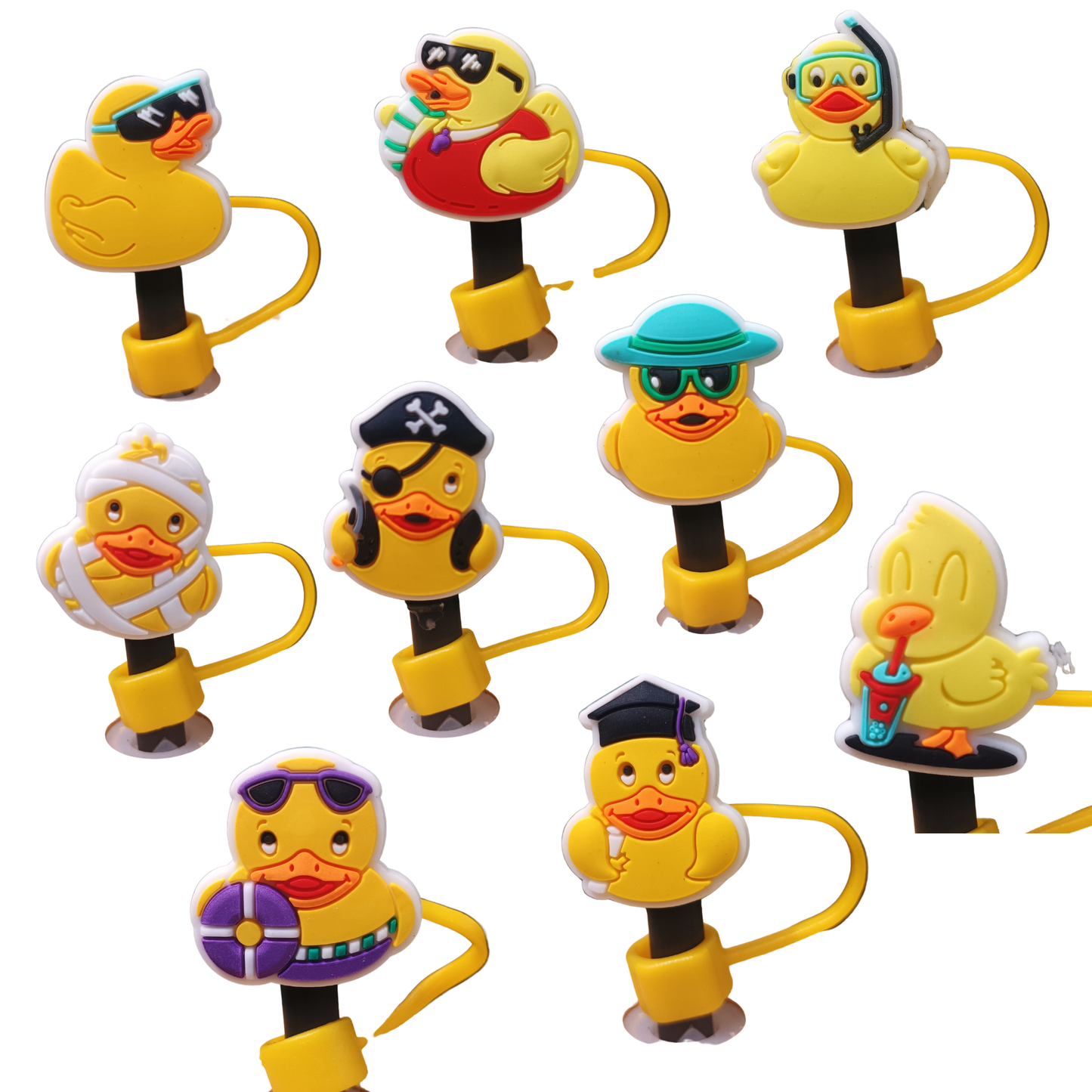 Cartoon Duck Silicone Straw Covers 10mm Reusable Drink Toppers for 30oz & 40oz Tumblers