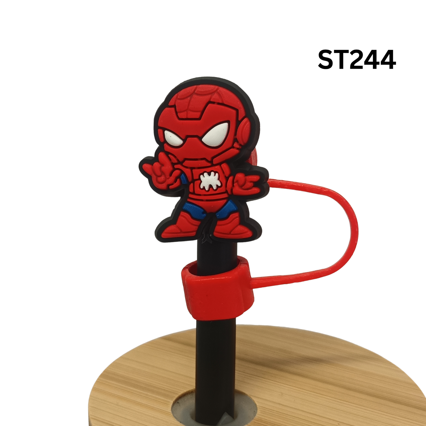 Red Blue Armored Spider Superhero Silicone Straw Cover Cap 10mm Dust Proof Topper