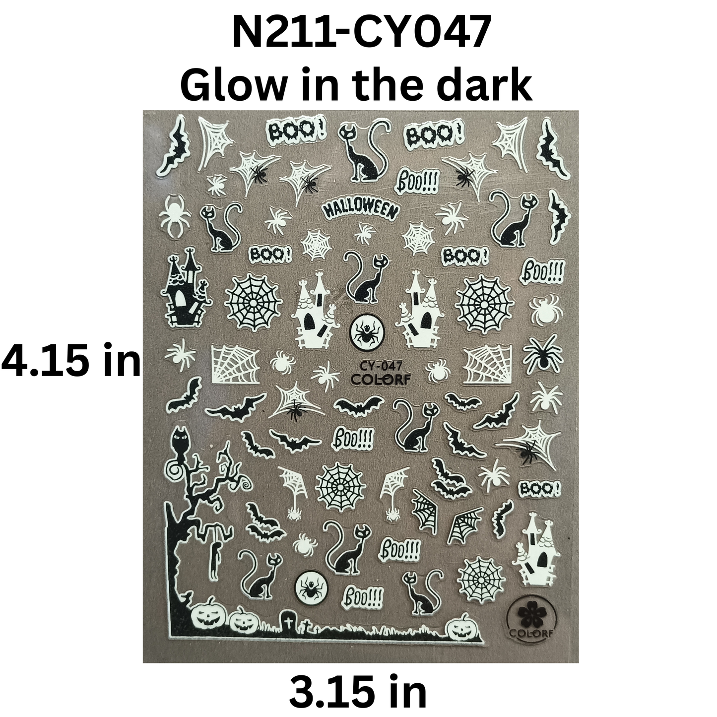 Glow in the Dark Halloween Nail Stickers Spooky Spider Web Cat Bat Pumpkin Decals