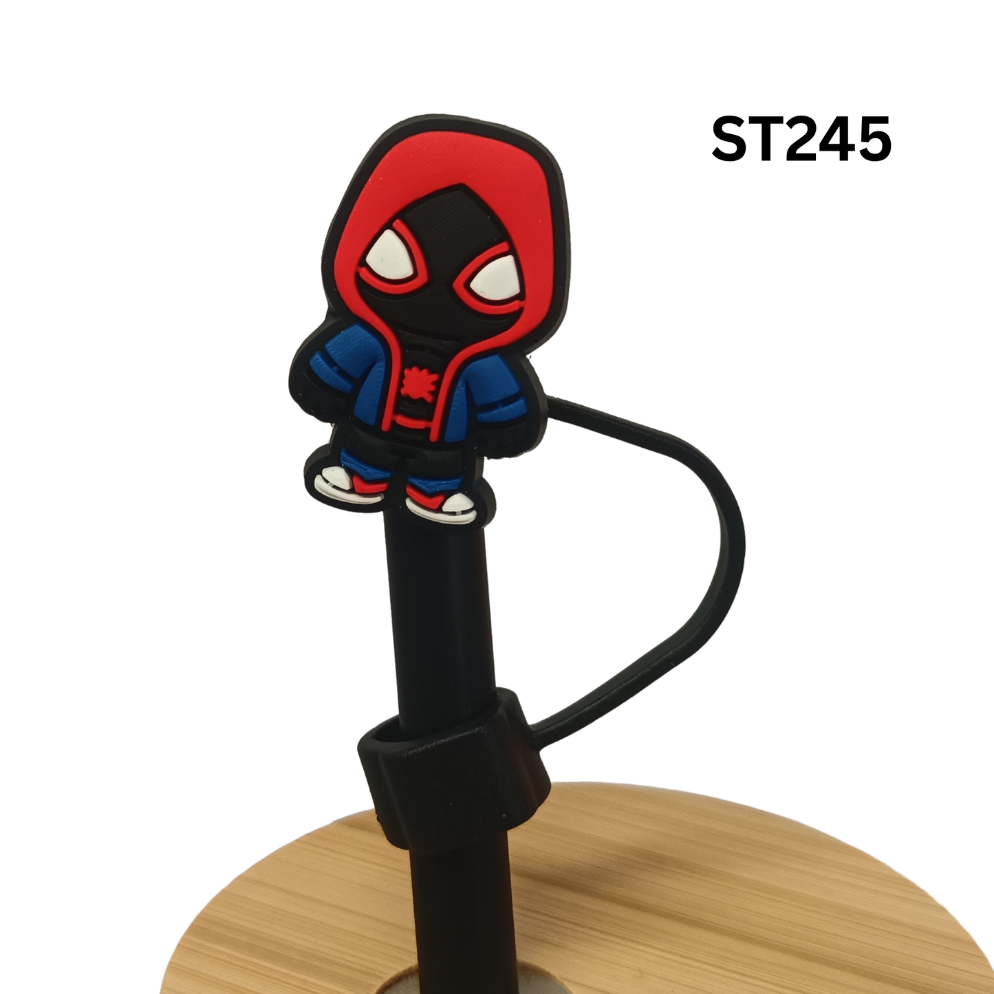 Black Hooded Spider Superhero Silicone Straw Cover Cap 10mm Dust Proof Topper