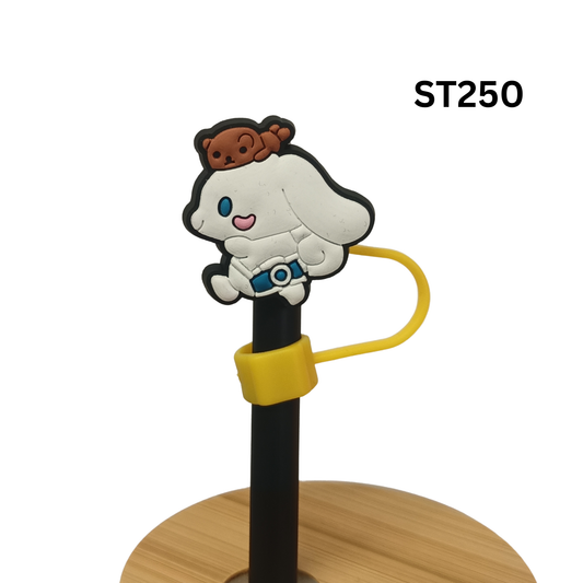 10mm Cute White Dog Blue Eyes Silicone Straw Cover Cap Dust Topper for 30 & 40 oz Tumbler