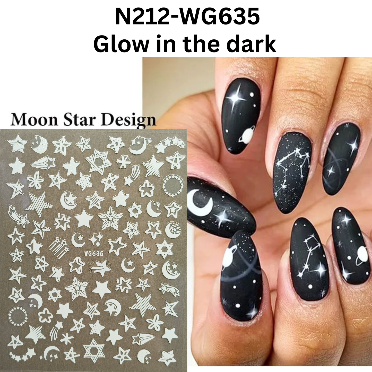 Glow In The Dark Stars & Moon Nail Art Stickers - Self-Adhesive Decals