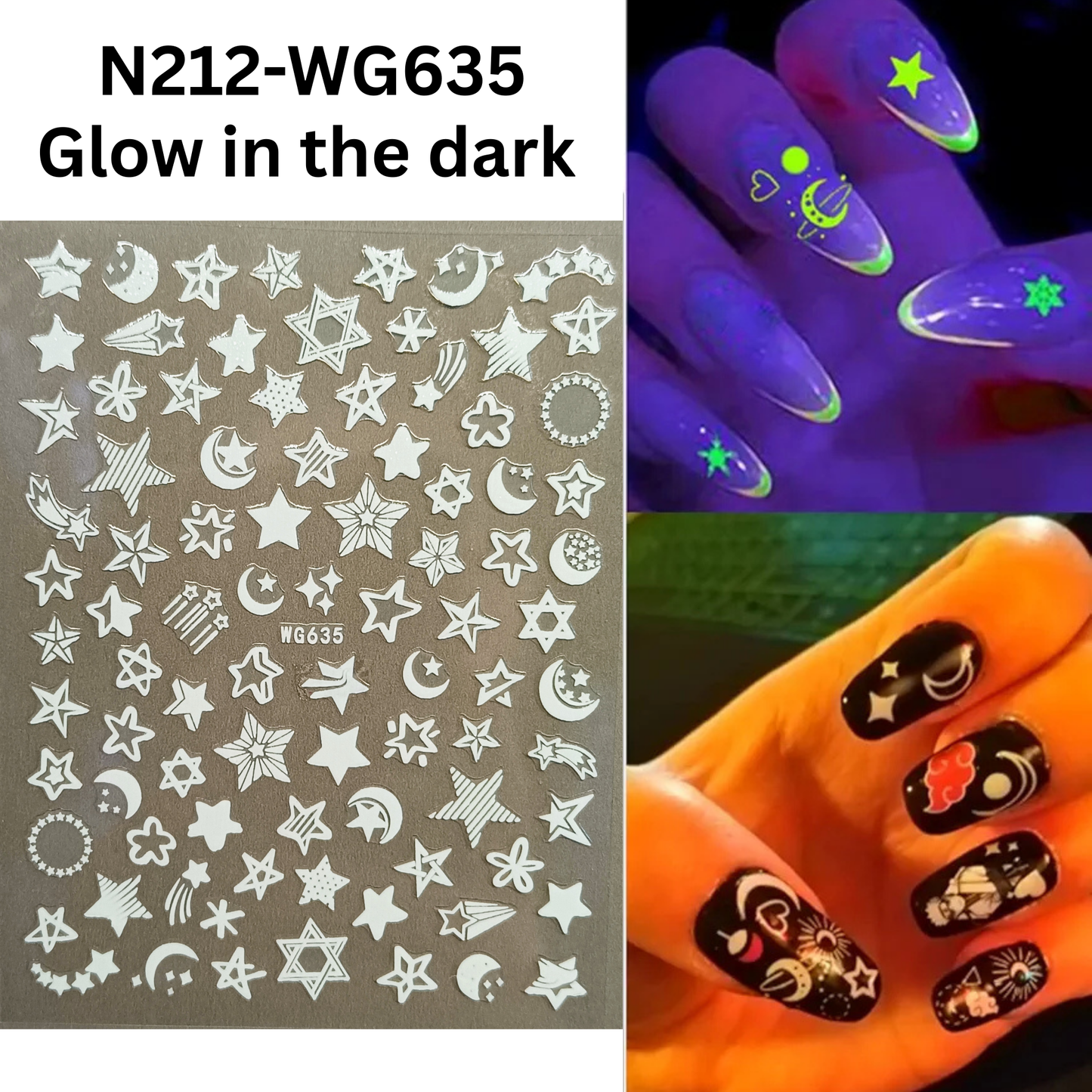 Glow In The Dark Stars & Moon Nail Art Stickers - Self-Adhesive Decals