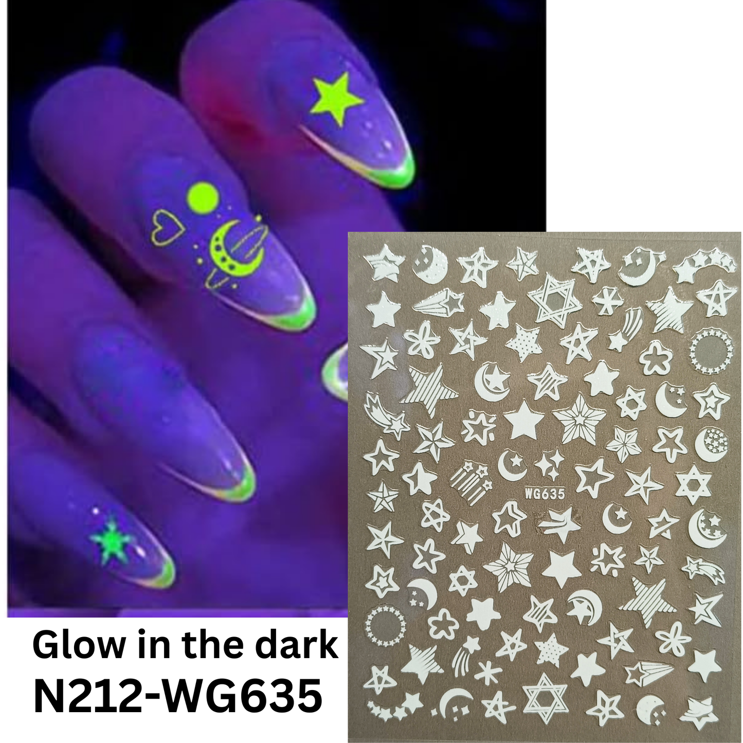 Glow In The Dark Stars & Moon Nail Art Stickers - Self-Adhesive Decals