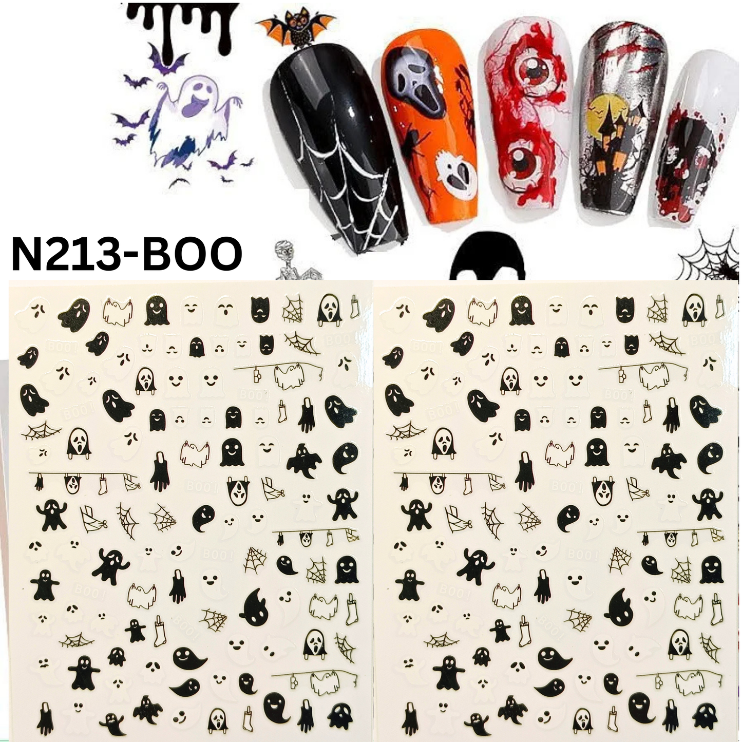 Spooky Halloween Ghost Nail Art Stickers - Self-Adhesive Decals