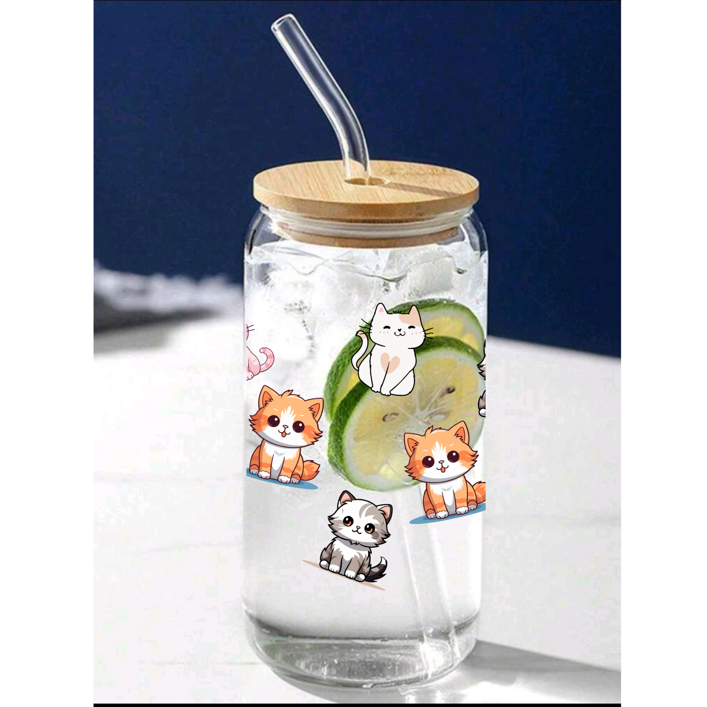 Cute Cats Glass Cup, Animal glass cup,Personalized Glass Cup 16oz & 20oz Tea, Coffee, Smoothie Glass,  Perfect for Office, Party, Birthday