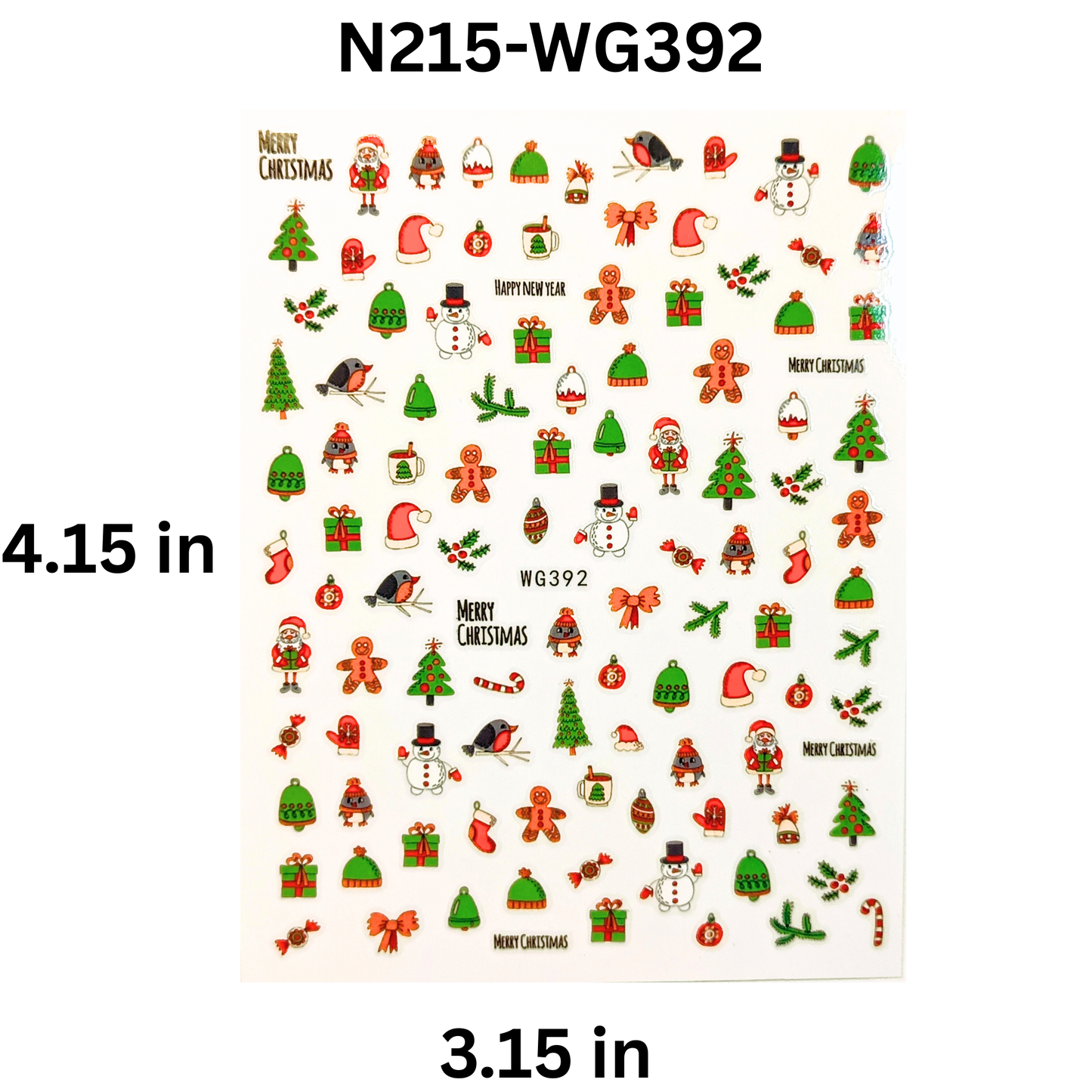 Christmas Nail Art Stickers Santa Claus Snowman Gingerbread Decals
