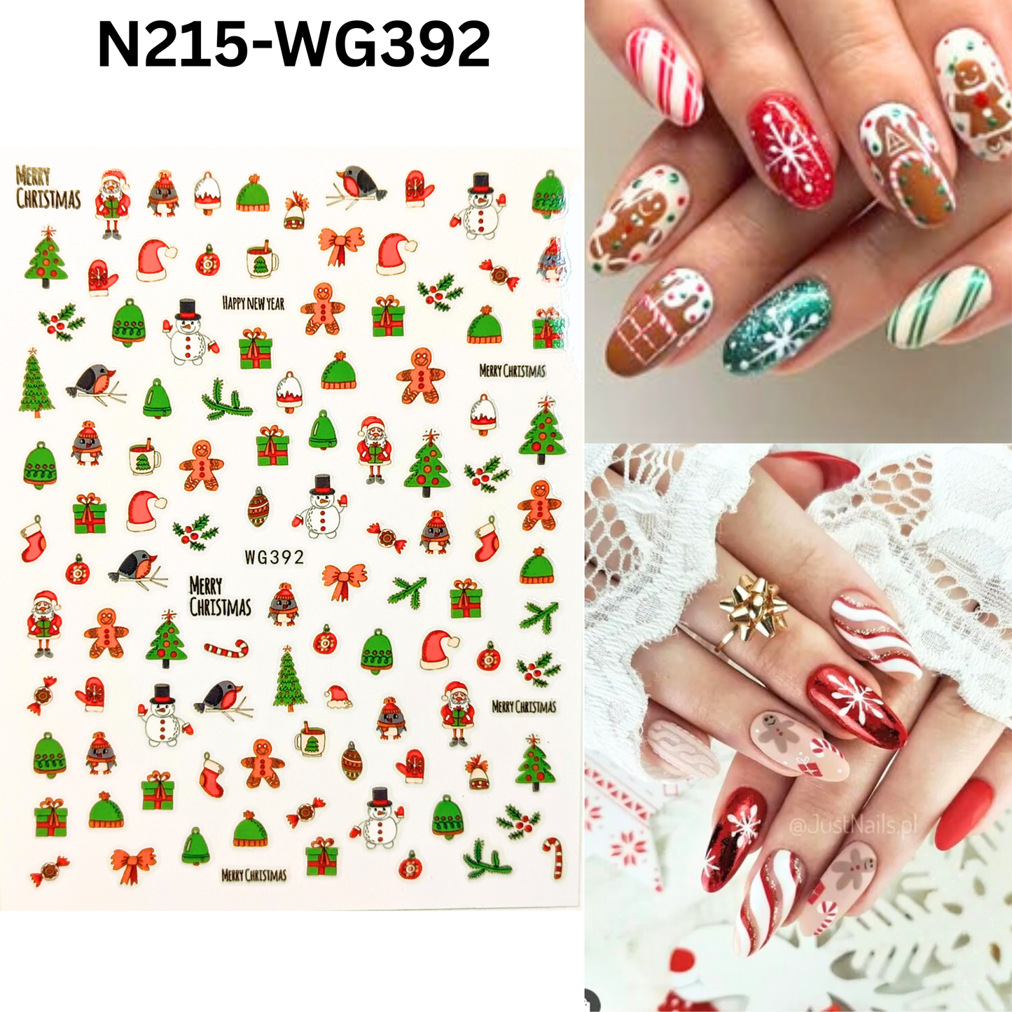 Christmas Nail Art Stickers Santa Claus Snowman Gingerbread Decals