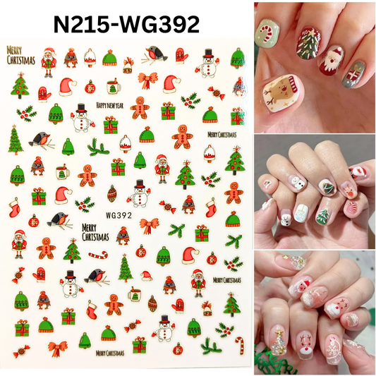 Christmas Nail Art Stickers Santa Claus Snowman Gingerbread Decals