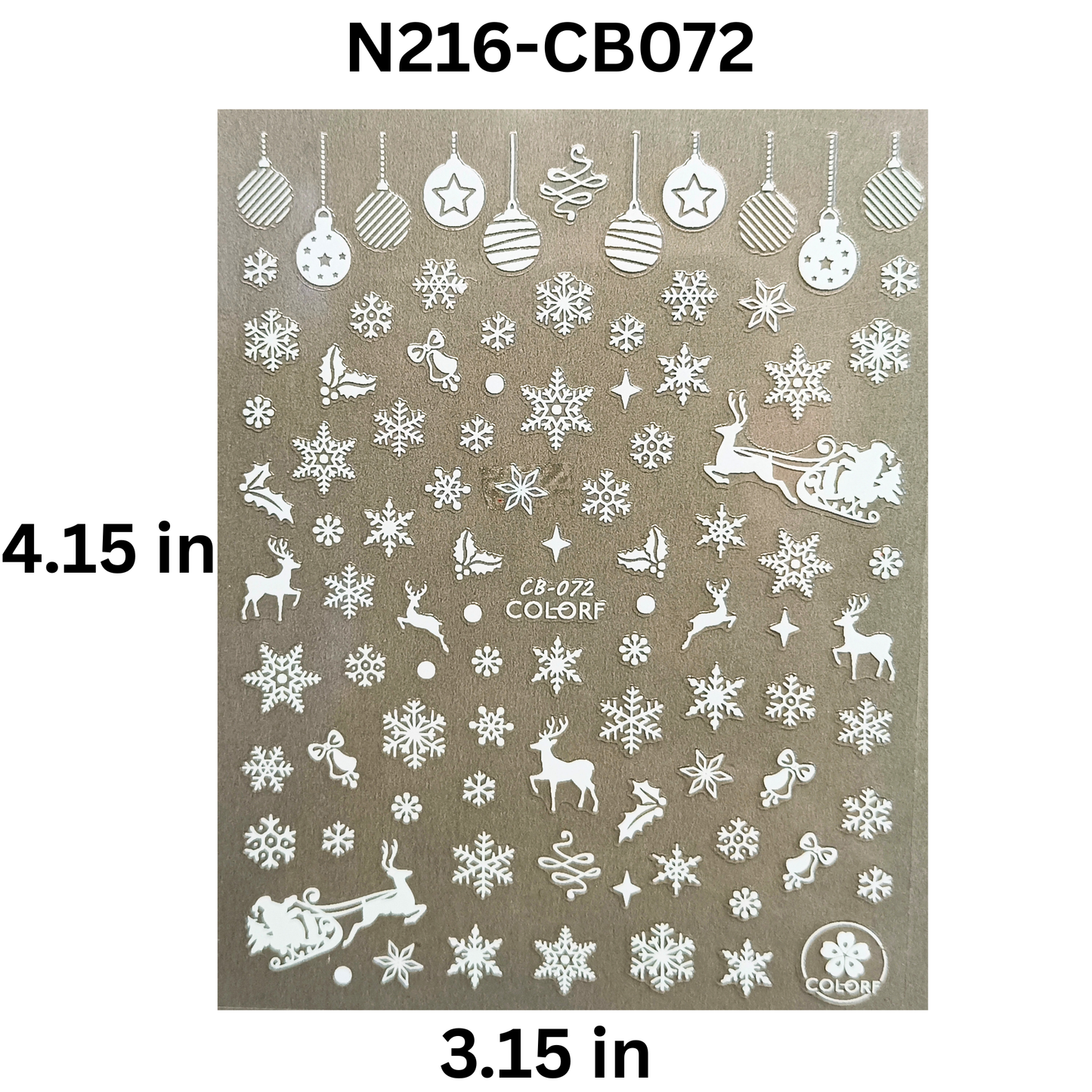 3D White Snowflake Nail Stickers Christmas Reindeer Winter Wonderland Decals