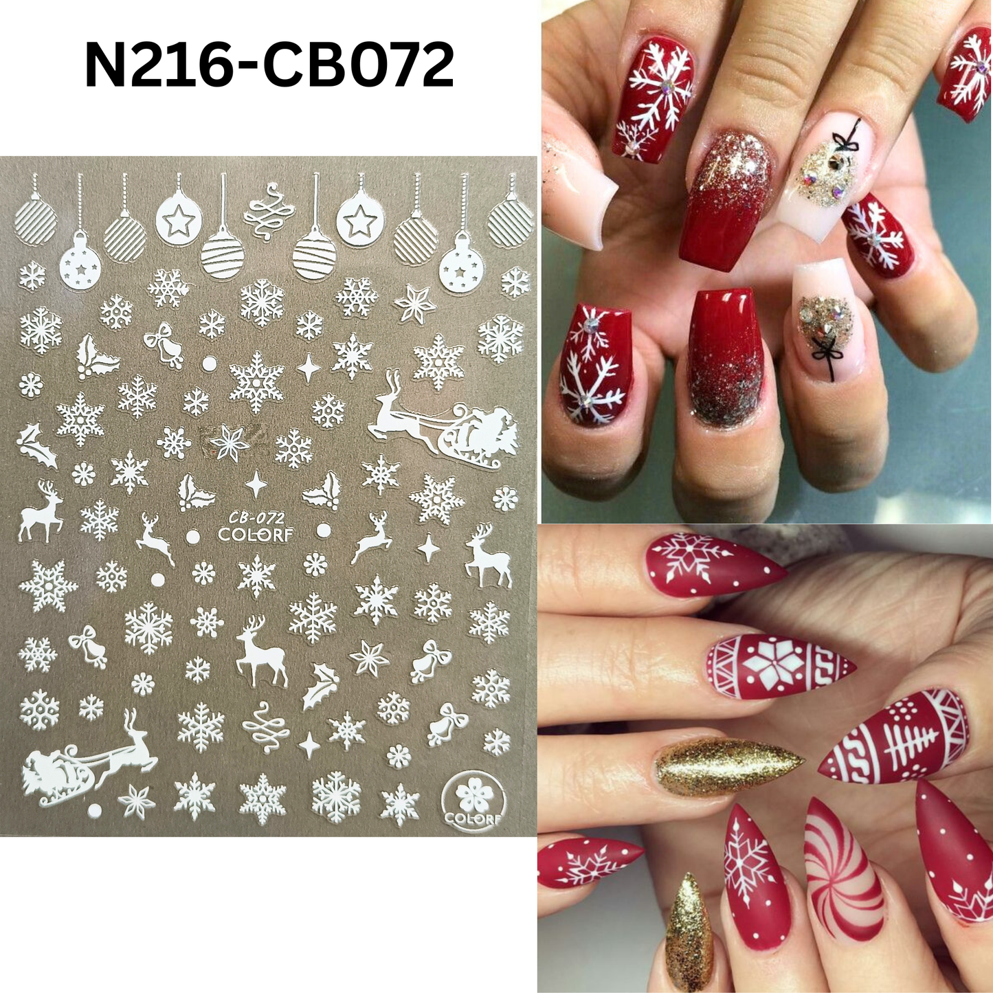 3D White Snowflake Nail Stickers Christmas Reindeer Winter Wonderland Decals