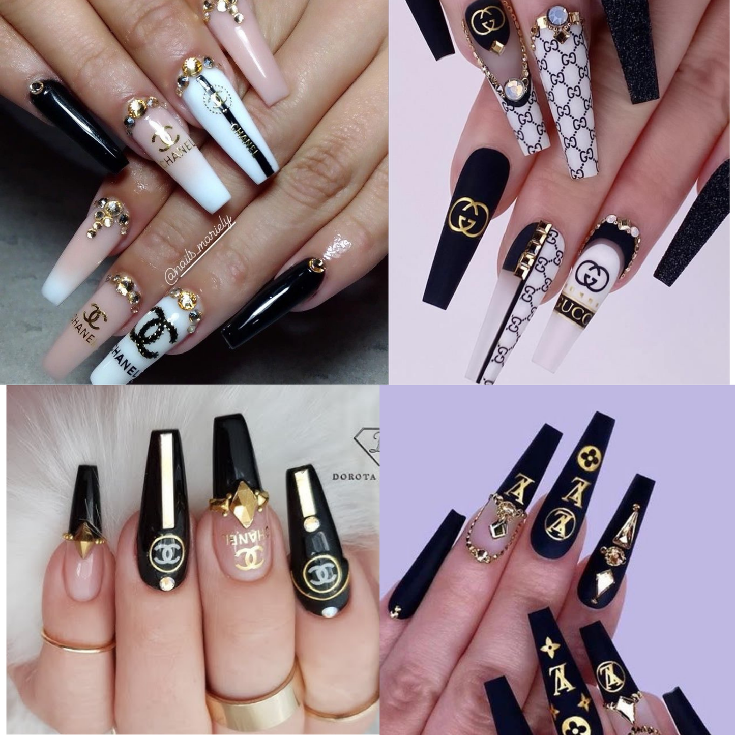 Set Of 3 Nail Sticker Design Black And Gold, 3D Nail Sticker Design