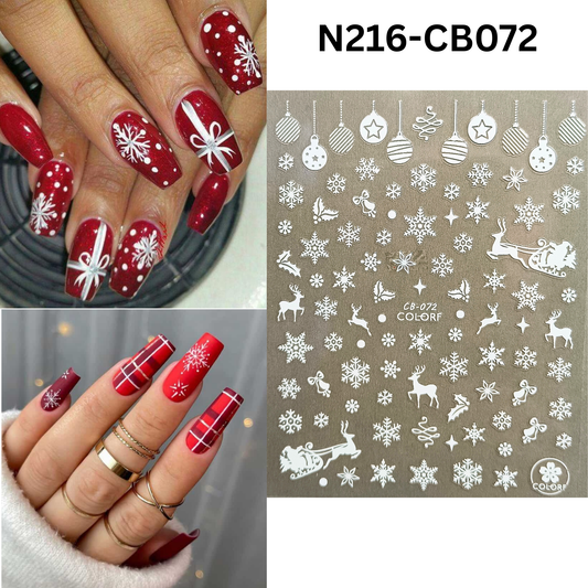 3D White Snowflake Nail Stickers Christmas Reindeer Winter Wonderland Decals