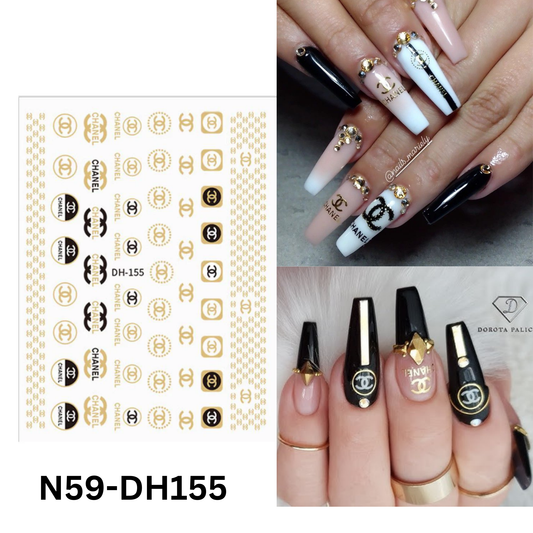 Black And Gold Nail Sticker Design, Nail 3D Sticker, Nail Art Sticker Acrylic, Dipping, Gel