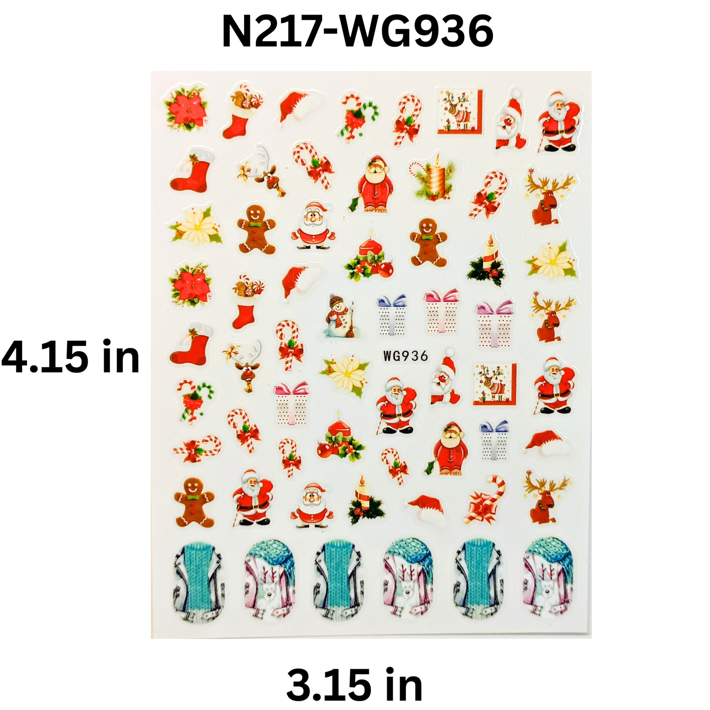 Festive Holiday Christmas Nail Art Stickers - Santa, Reindeer & Gingerbread