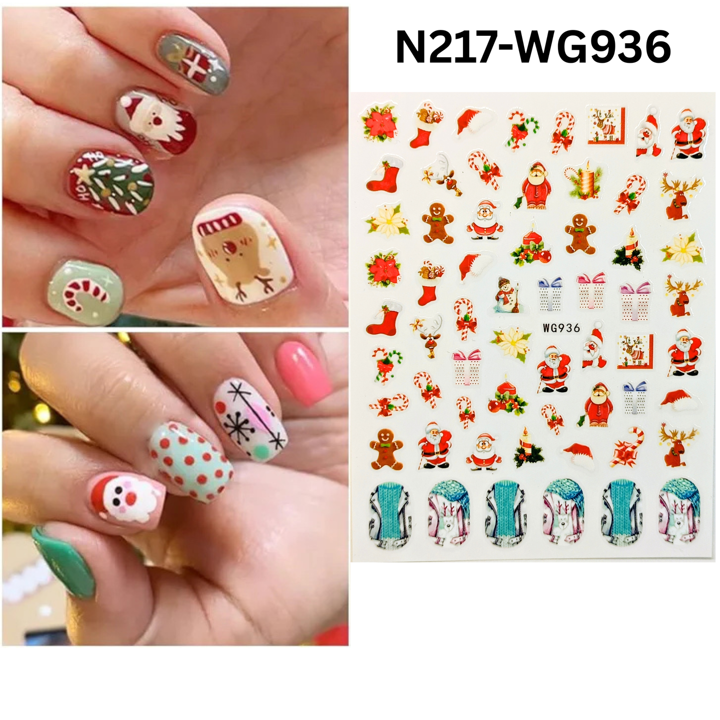 Festive Holiday Christmas Nail Art Stickers - Santa, Reindeer & Gingerbread