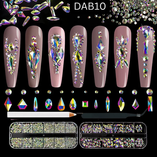 Crystal Glass 3560 Pcs Rhinestones Flatback Gems Set Mixed Shapes with Picker Pencil Tweezers Tool Kit Nail Art Craft DIY