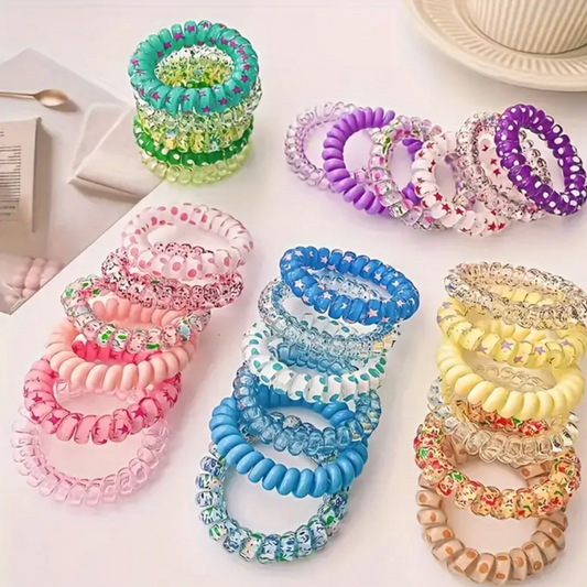 Set of 6 Colorful Spiral Hair Ties,Elegant Simple Fashion Hair Accessories