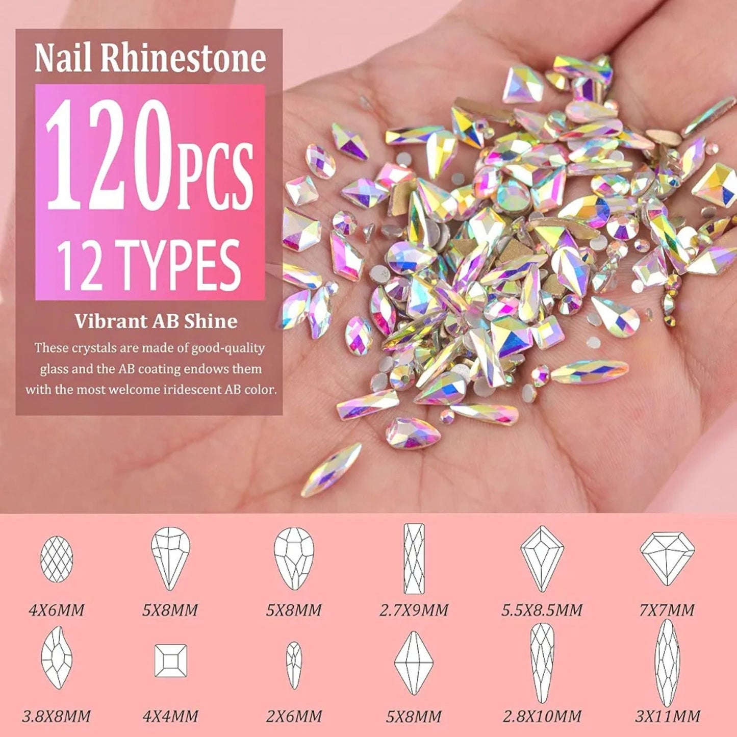 Crystal Glass 1780 Pcs Rhinestones Flatback Gems Set Geometric Shapes with Picker Pencil Tweezers Tool Kit Nail Art Craft DIY