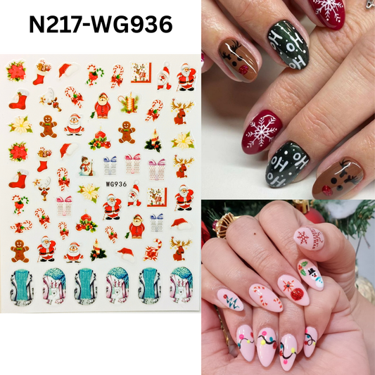Festive Holiday Christmas Nail Art Stickers - Santa, Reindeer & Gingerbread