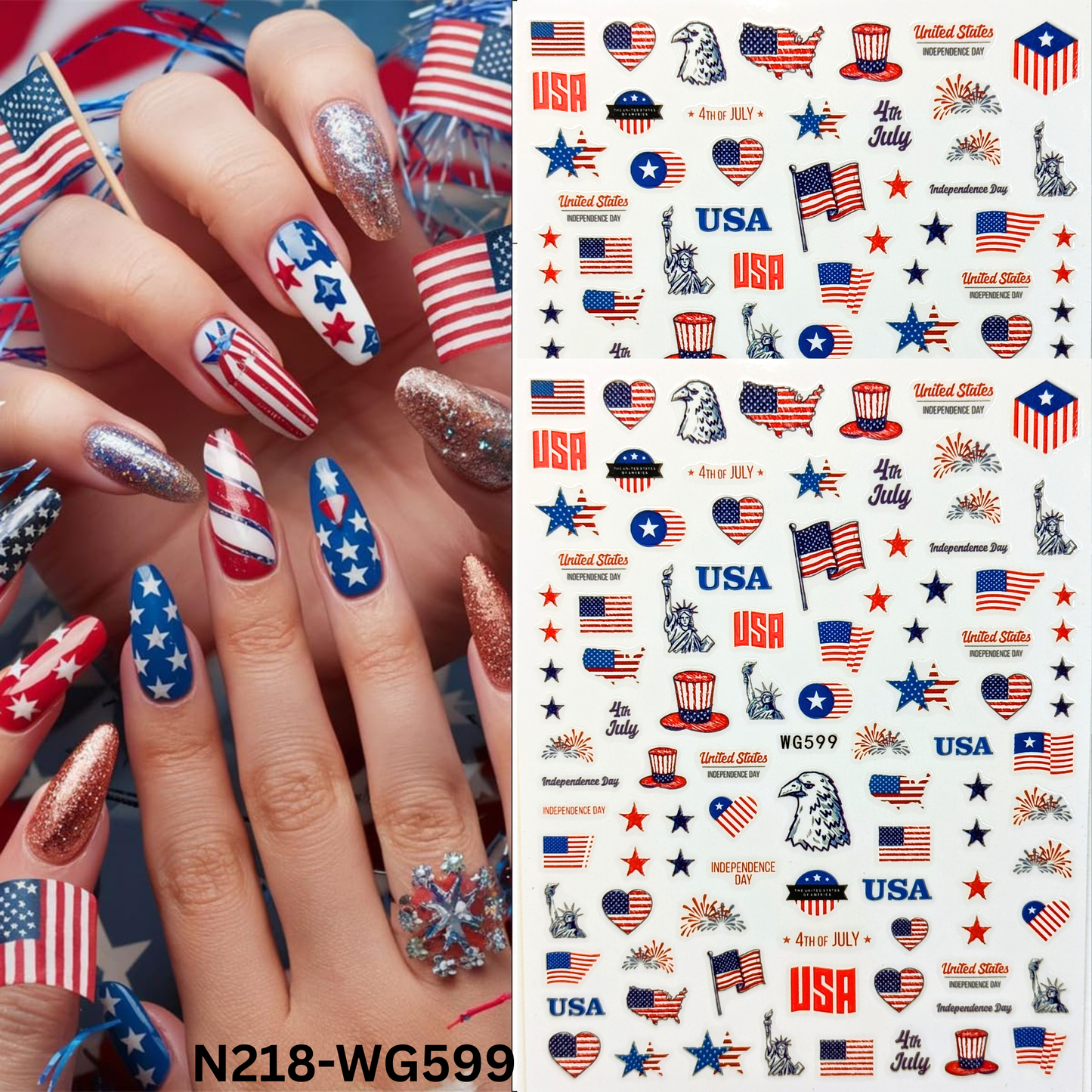 USA Patriotic Nail Art Stickers 4th of July American Flag Liberty Decals