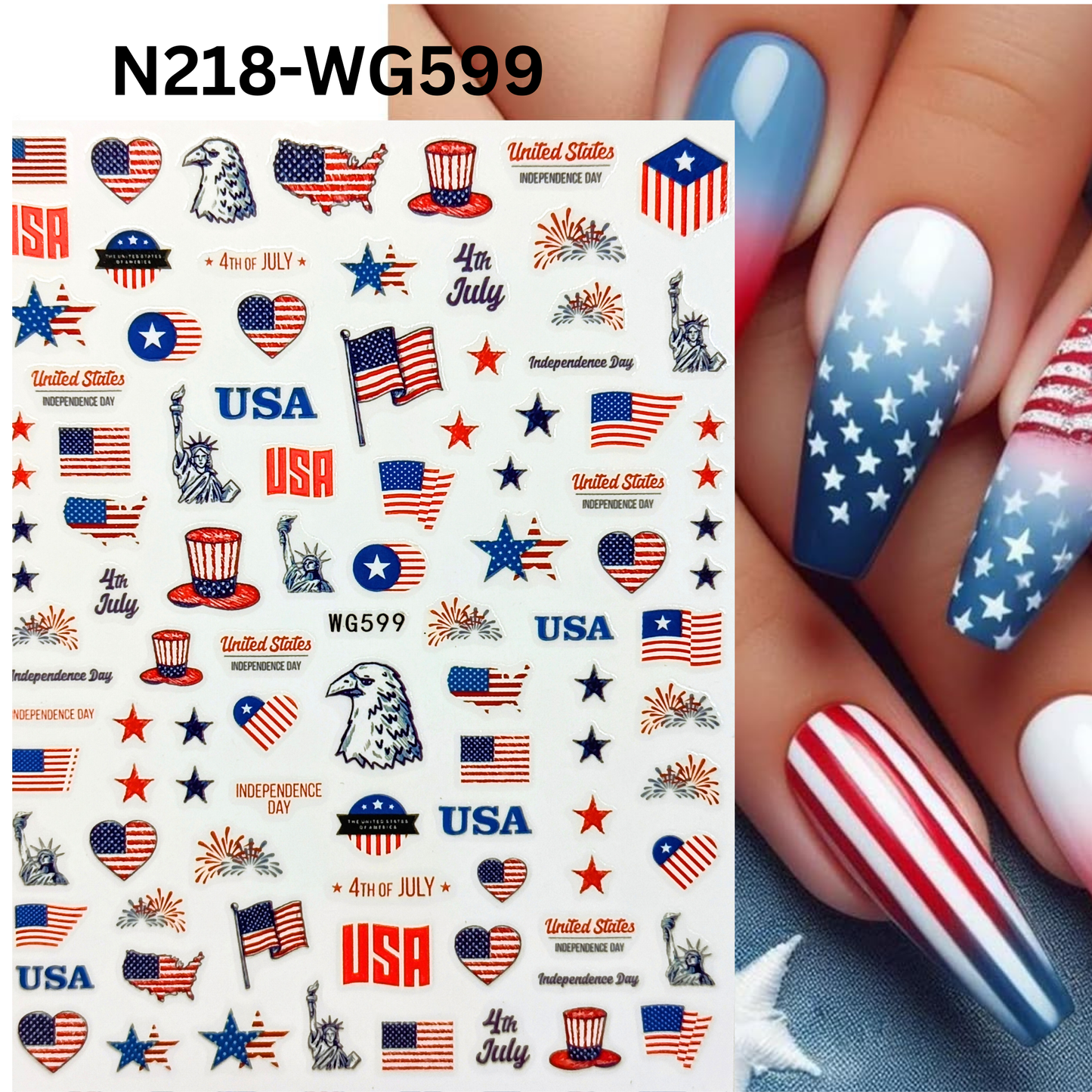 USA Patriotic Nail Art Stickers 4th of July American Flag Liberty Decals