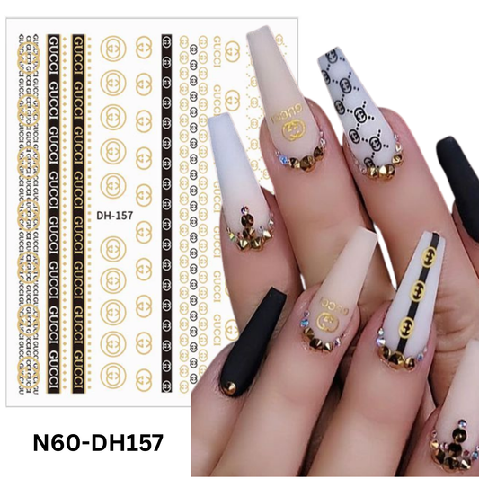 Black And Gold Nail Sticker Design, Nail Art Sticker Acrylic, Dipping, Gel X, Gel Manicure Pedicure