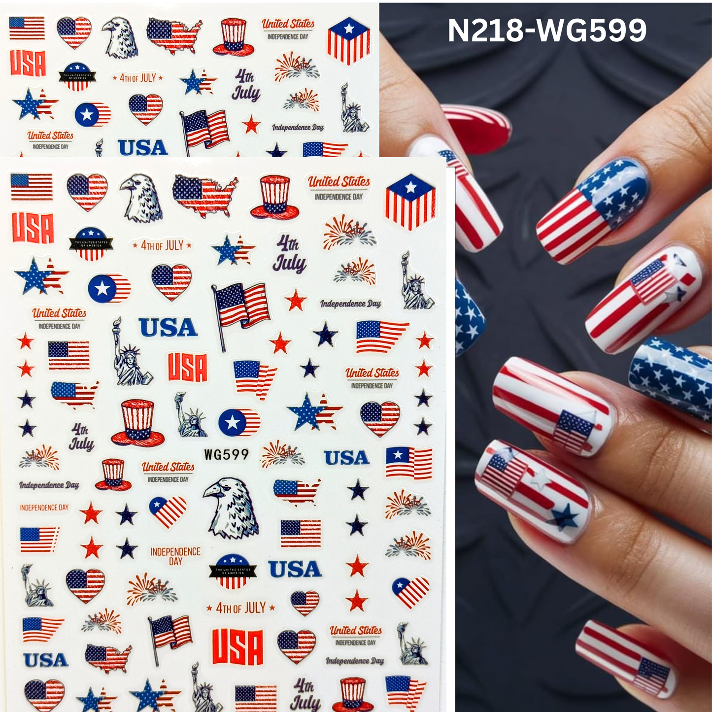 USA Patriotic Nail Art Stickers 4th of July American Flag Liberty Decals