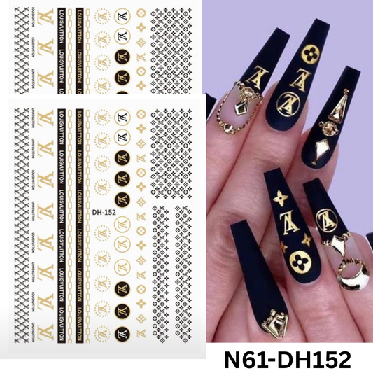 Nail Art Sticker, 3D Sticker,Black And Gold Nail Sticker Design