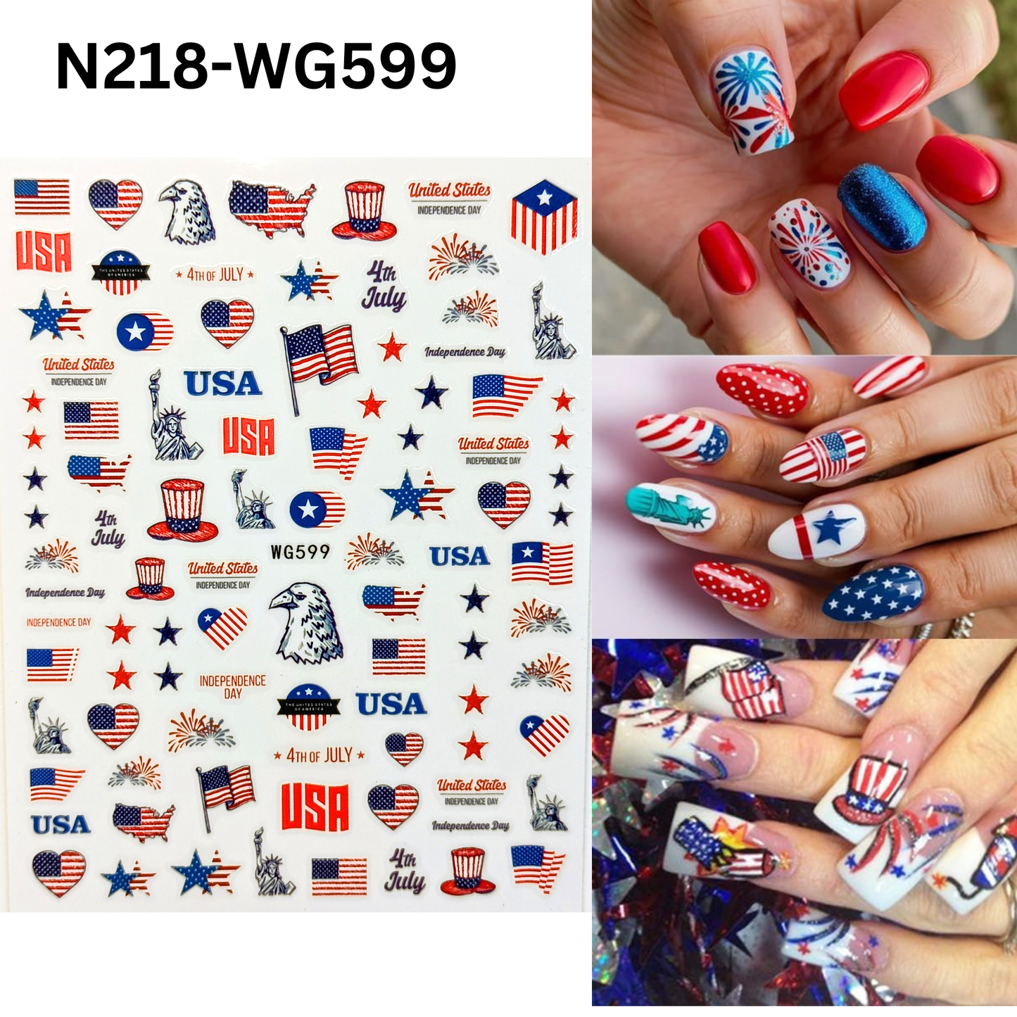 USA Patriotic Nail Art Stickers 4th of July American Flag Liberty Decals
