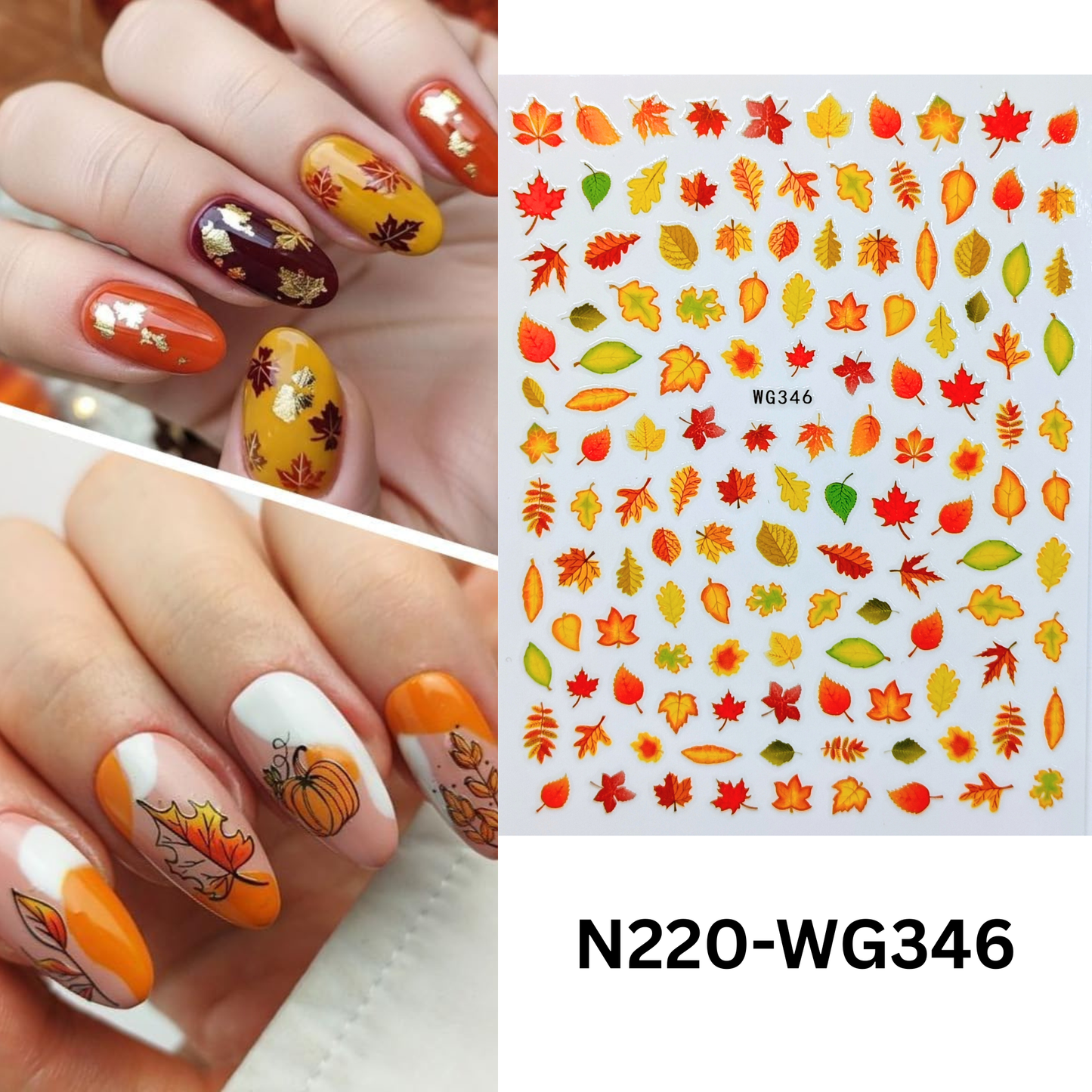 Fall Foliage Nail Stickers Maple Oak Leaves Autumn Harvest DIY Decals