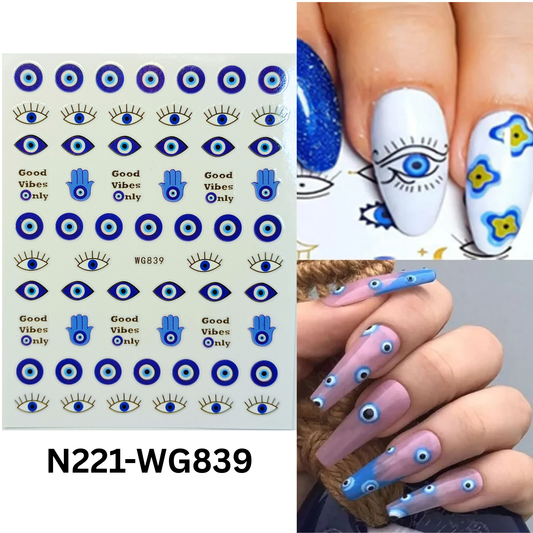 Blue Evil Eye Nail Decals Protection Hamsa Hand Good Vibes Only Stickers
