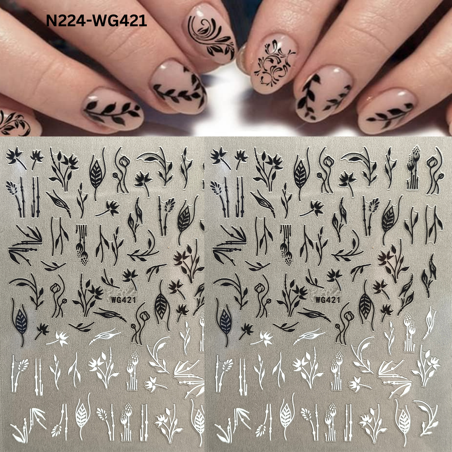 Minimalist Black & White Botanical Floral Nail Art Stickers