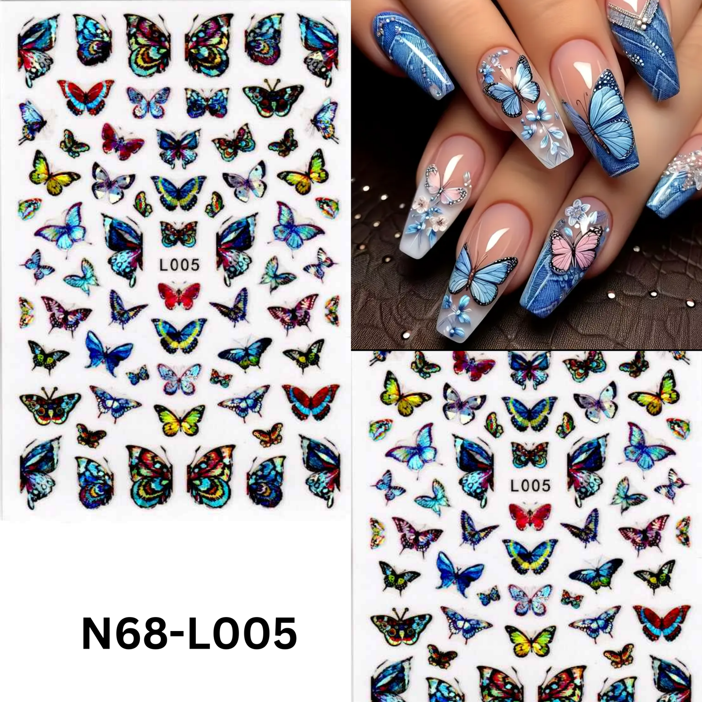 3D Holographic Butterfly Nail Stickers – Colorful Nail Art Decals for DIY & Salon
