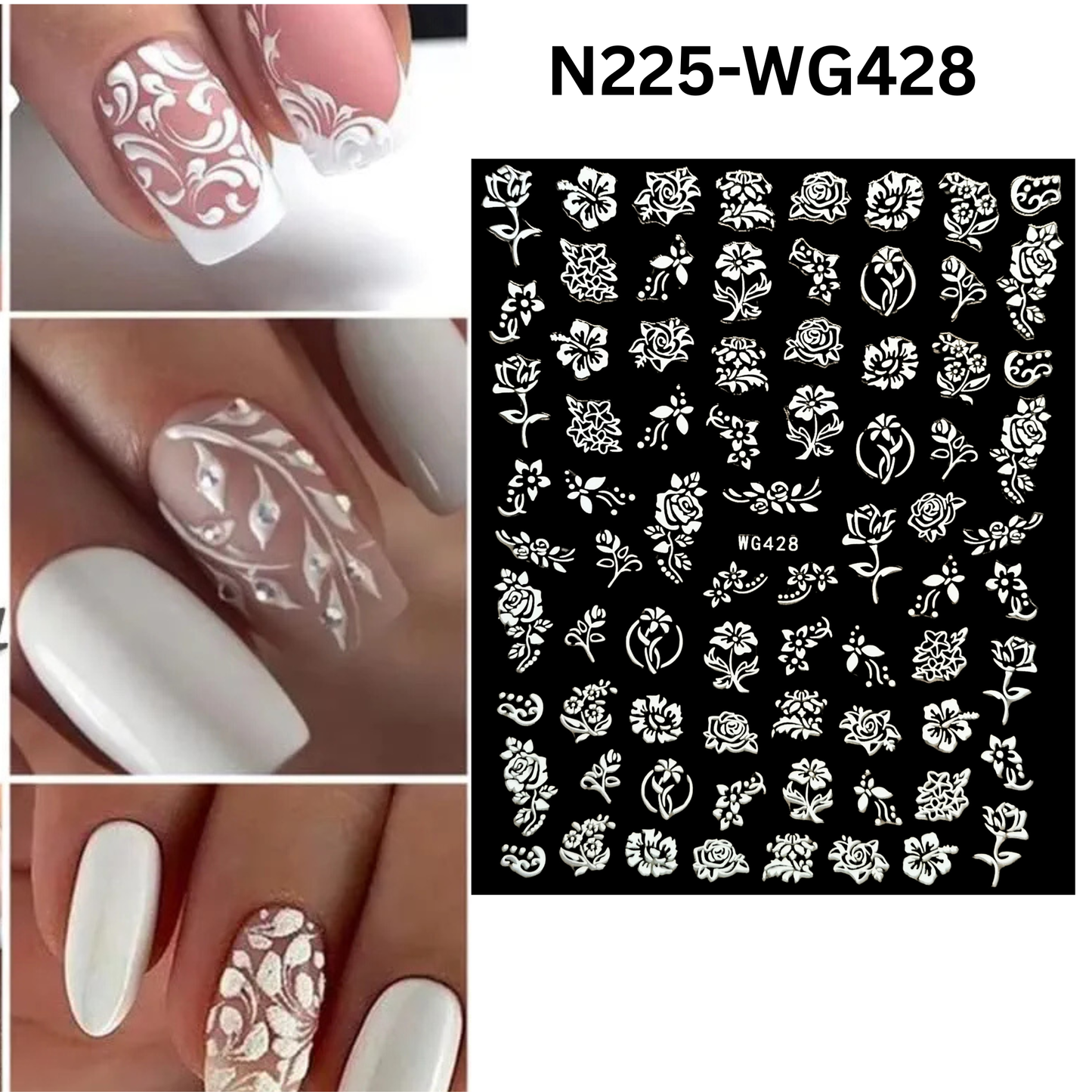 3D White Flower Nail Art Stickers - Embossed Floral Rose Decals - Self-Adhesive DIY Manicure Decoration