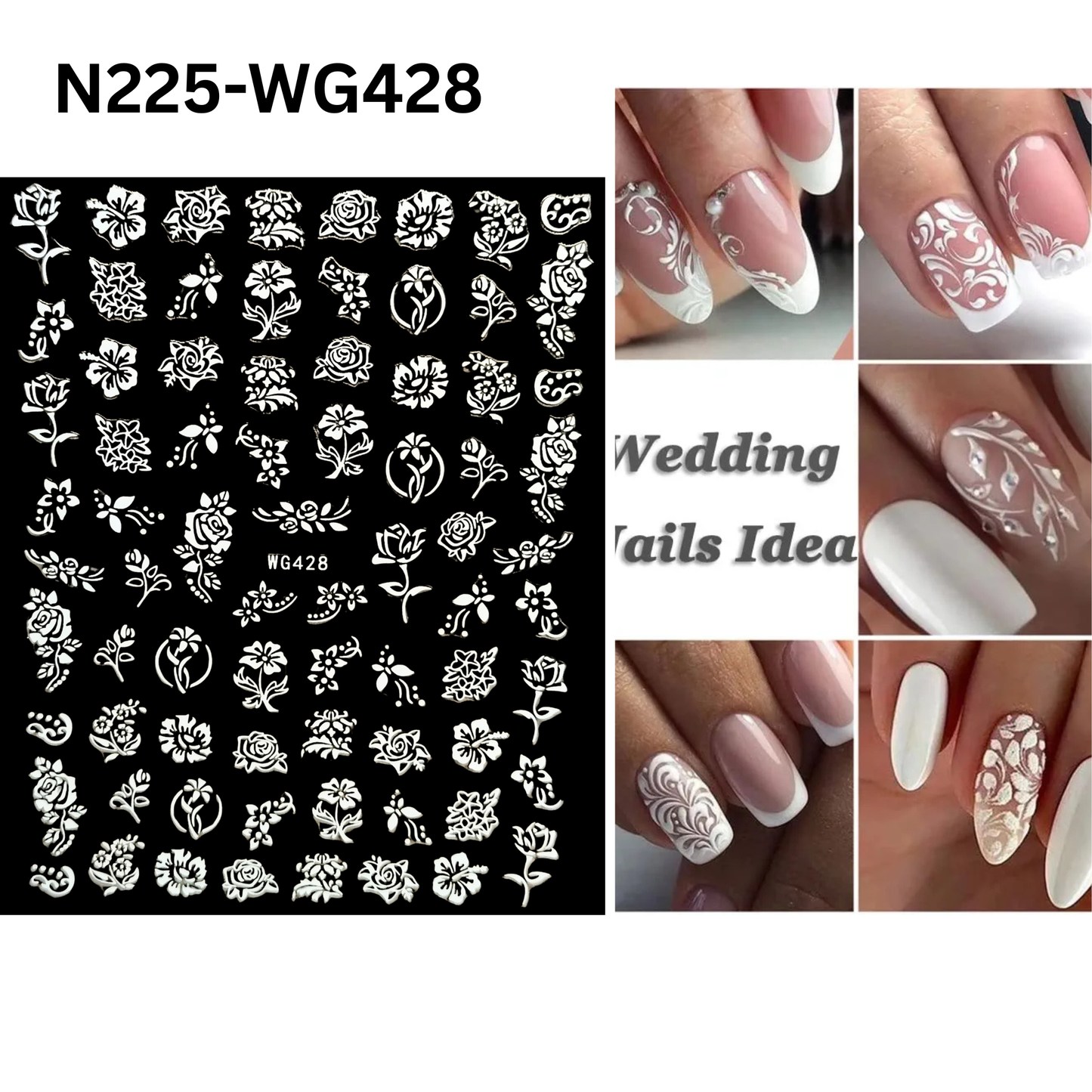 3D White Flower Nail Art Stickers - Embossed Floral Rose Decals - Self-Adhesive DIY Manicure Decoration