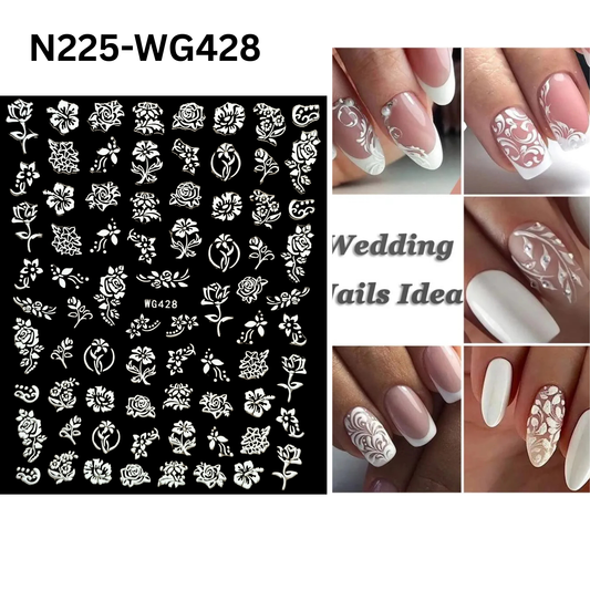 3D White Flower Nail Art Stickers - Embossed Floral Rose Decals - Self-Adhesive DIY Manicure Decoration