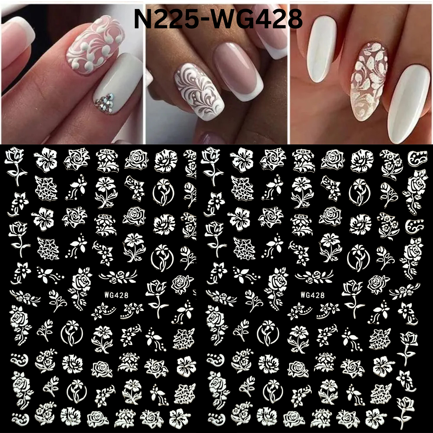 3D White Flower Nail Art Stickers - Embossed Floral Rose Decals - Self-Adhesive DIY Manicure Decoration