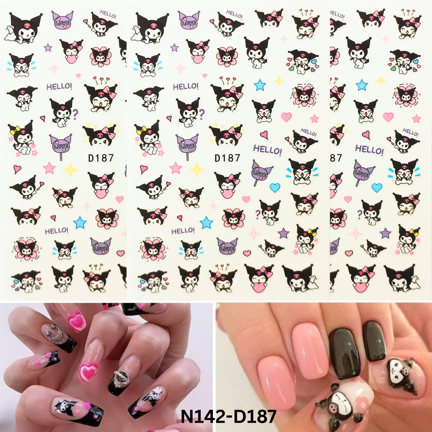 Kuromi Nail Stickers – Cute Anime Cartoon Nail Art Manicure Set
