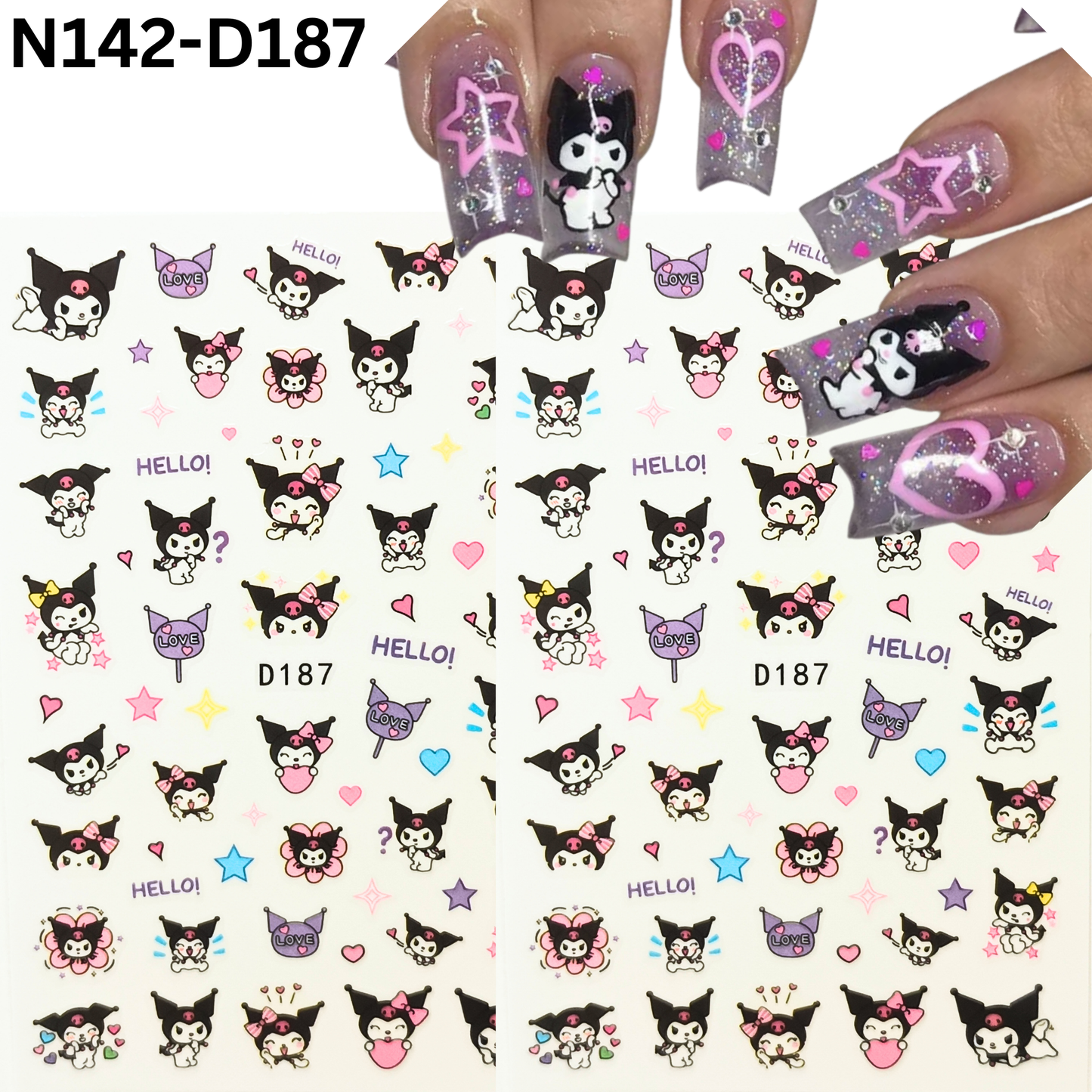 Kuromi Nail Stickers – Cute Anime Cartoon Nail Art Manicure Set