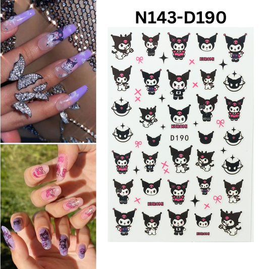 Kuromi Nail Sticker Sheet – Cute Cartoon Anime Nail Decals