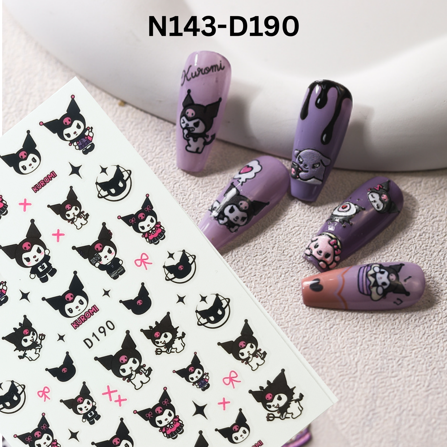 Kuromi Nail Sticker Sheet – Cute Cartoon Anime Nail Decals