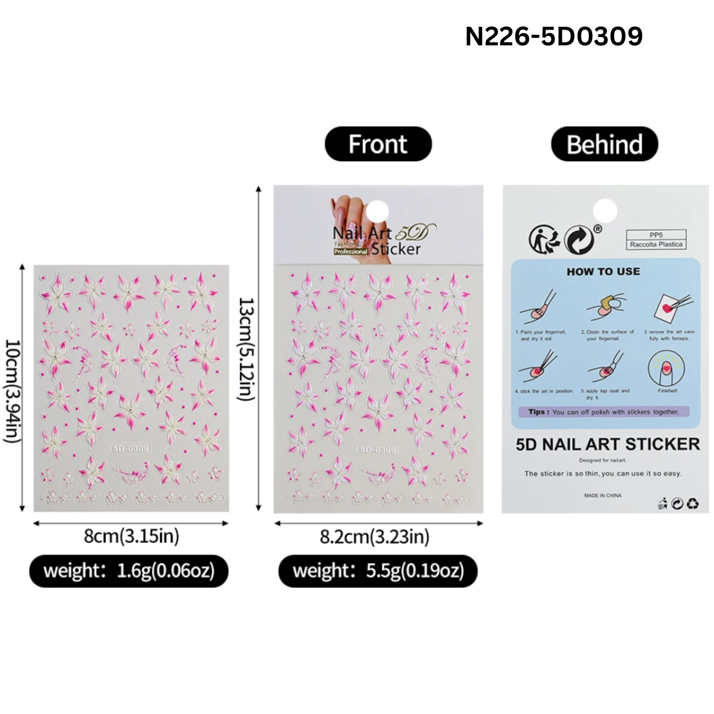 5D Acrylic Embossed Nail Art Stickers - Colorful Flower & Petal Designs - Ultra Textured Self-Adhesive Decals
