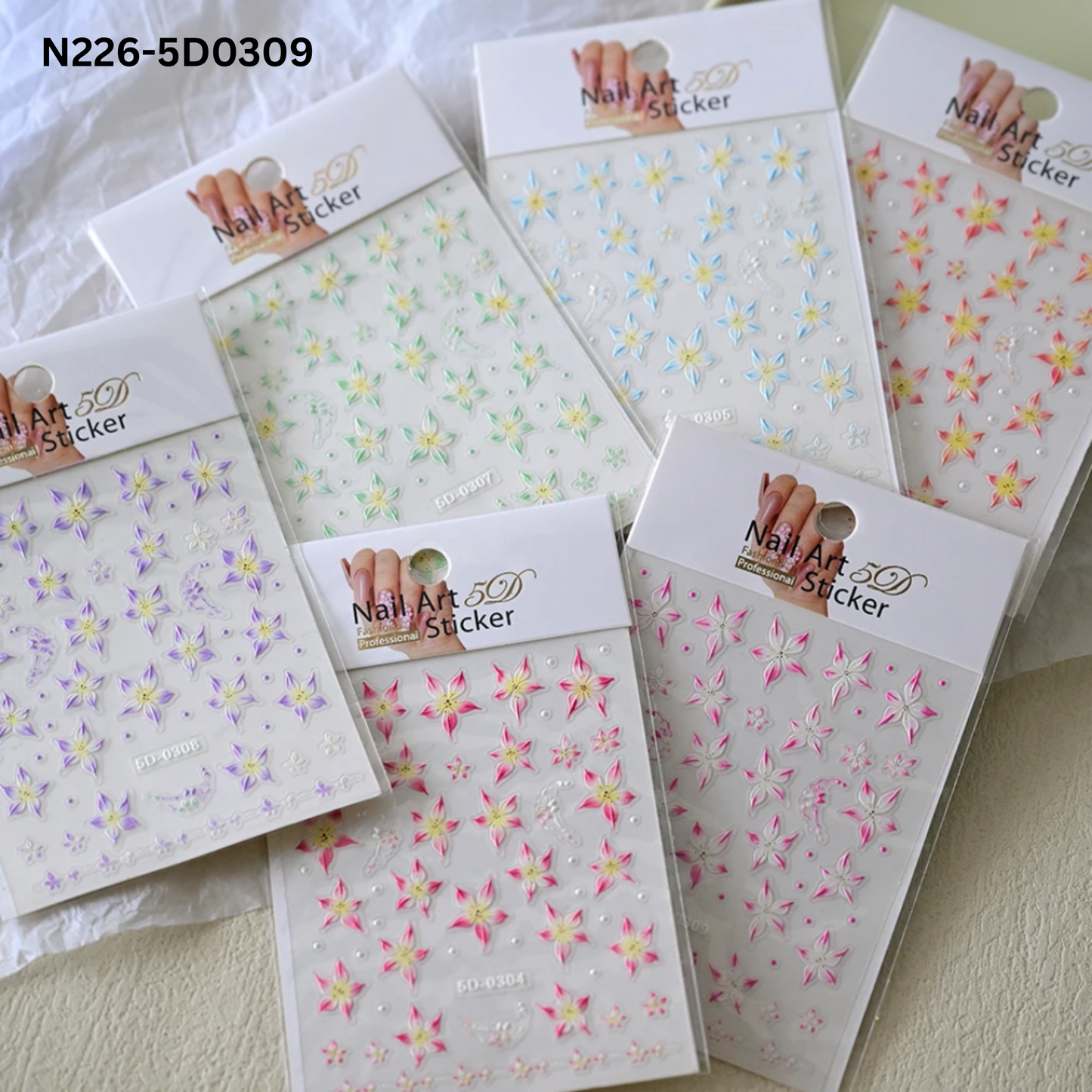 5D Acrylic Embossed Nail Art Stickers - Colorful Flower & Petal Designs - Ultra Textured Self-Adhesive Decals