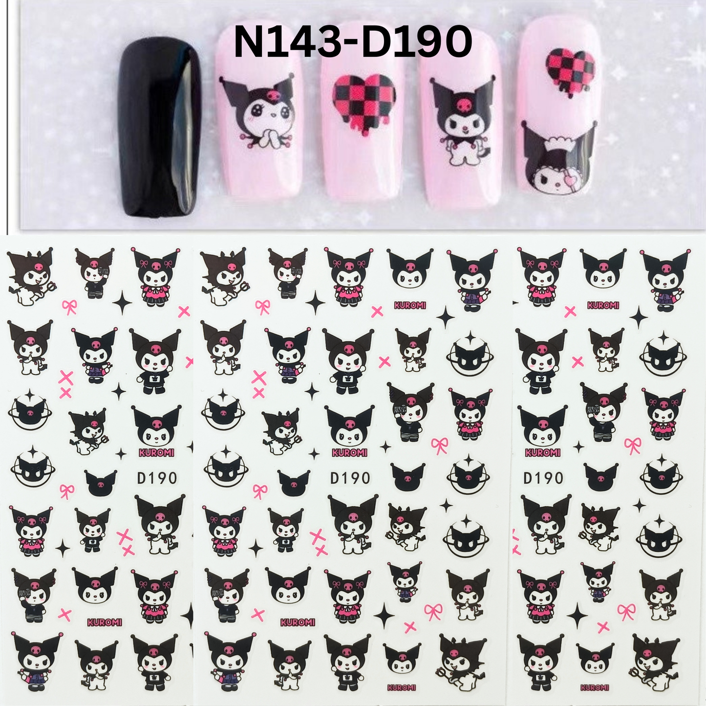 Kuromi Nail Sticker Sheet – Cute Cartoon Anime Nail Decals